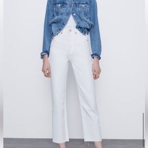 Zara High Rise Straight Leg White Jeans